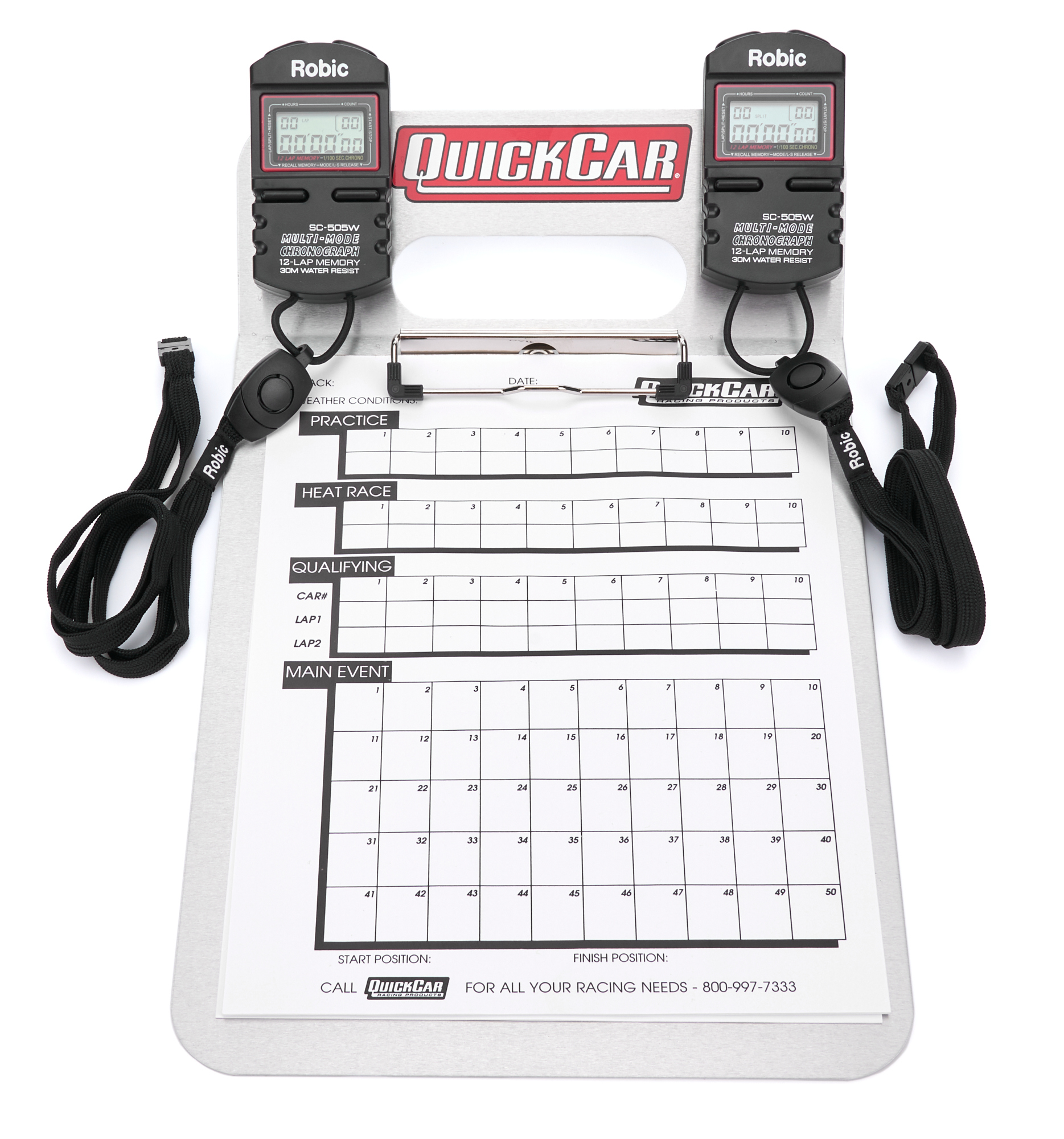Clipboard Timing System - Dual Robic Stop Watches - Lap / Qualifying Charts - Aluminum Board - Natural - Kit