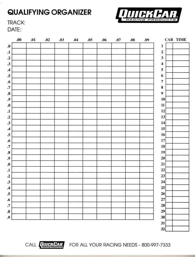 QuickCar 51215 Tire Setup Chart, After Race, 50 Sheet in a