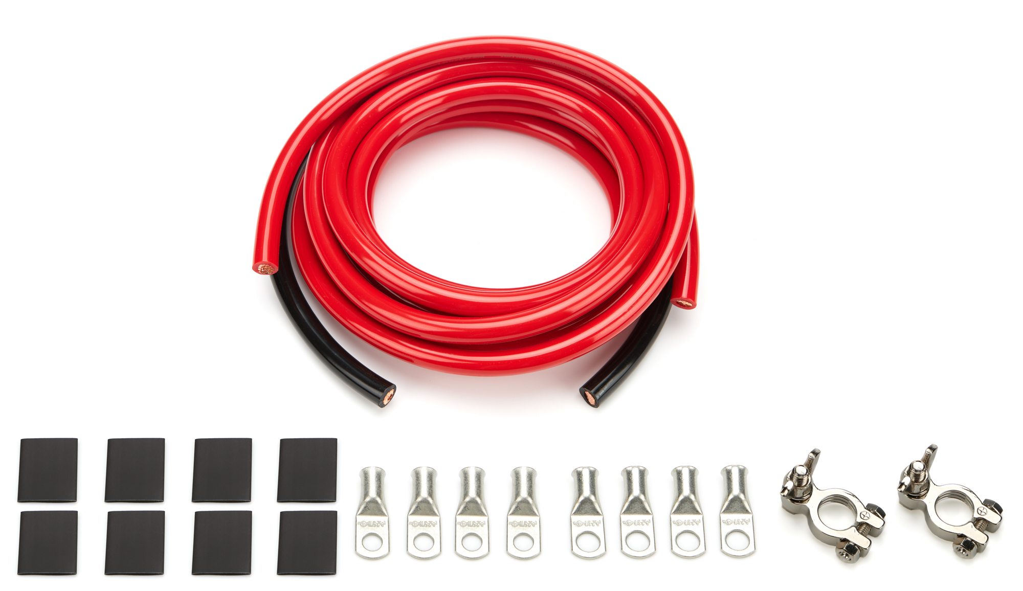 QuickCar 57-010 Battery Cable Kit, 2 Gauge, Top Mount Battery Terminals, Terminals / Heat Shrink Included, Copper, 15 ft Red / 2 ft Black, Kit