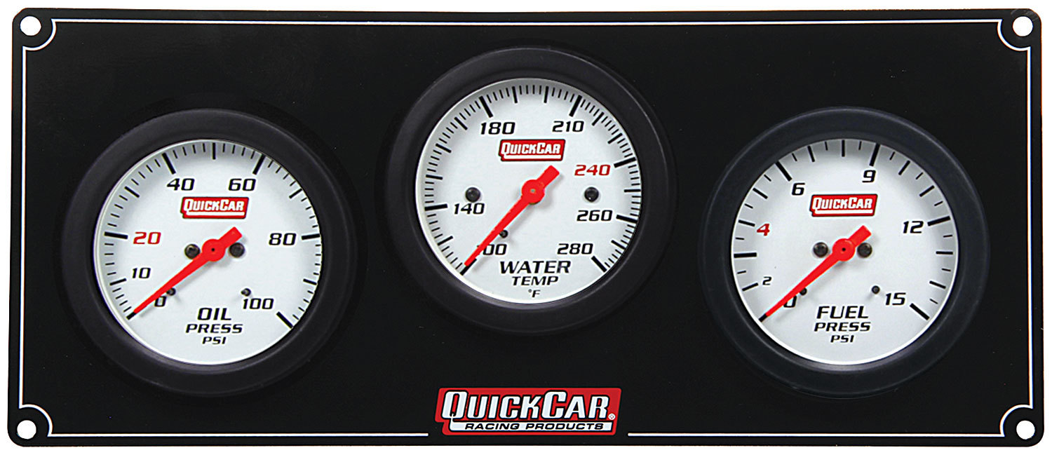 QuickCar 61-7012 - Gauge Panel Assembly, Extreme, Fuel Pressure / Oil Pressure / Water Temperature, White Face, Warning Light, Kit