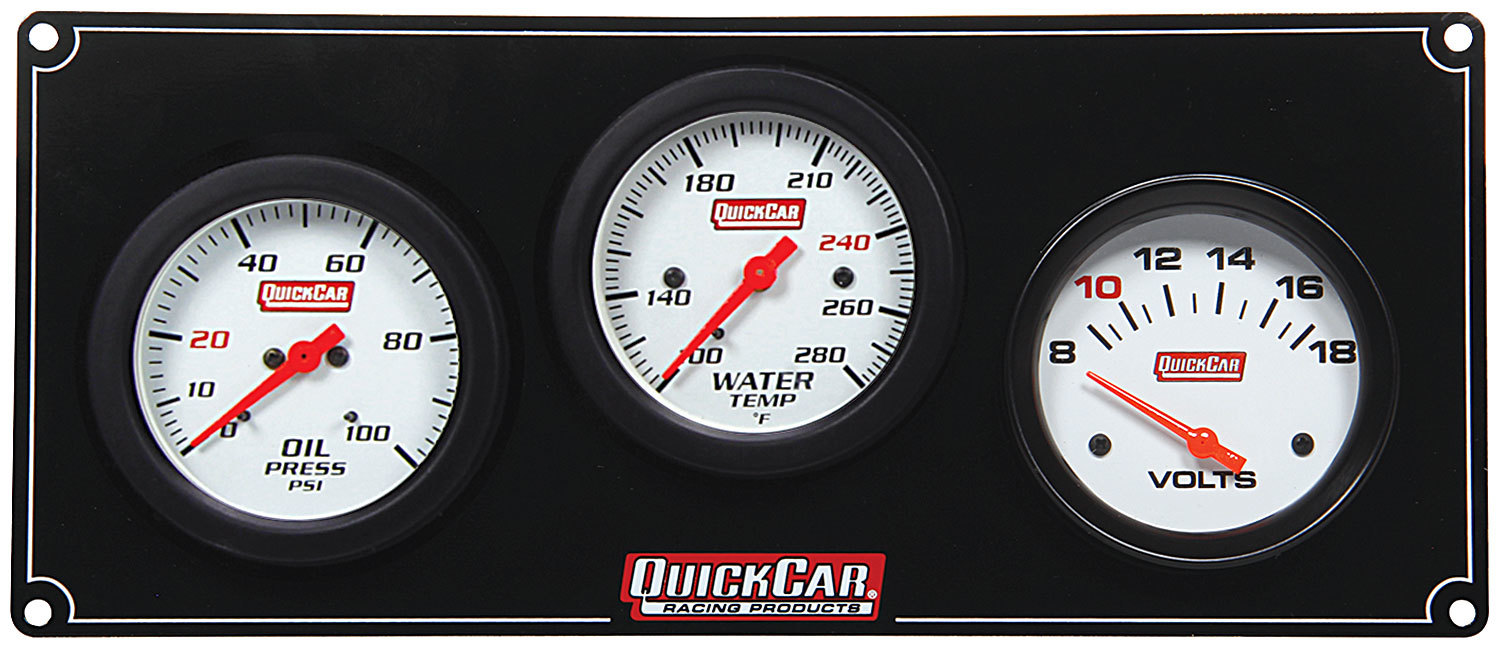 QuickCar 61-7017 - Gauge Panel Assembly, Extreme, Oil Pressure / Water Temperature / Volts, White Face, Warning Light, Black, Kit