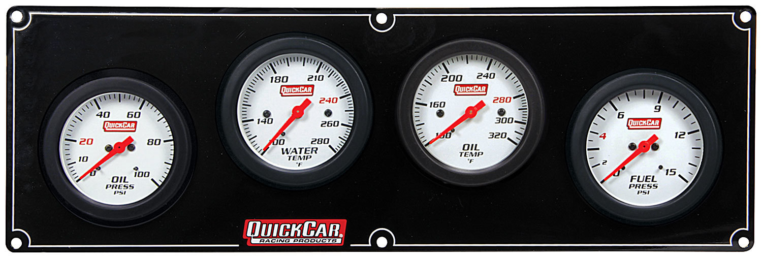 QuickCar 61-7021 - Gauge Panel Assembly, Extreme, Fuel Pressure / Oil Pressure / Oil Temperature / Water Temperature, White Face, Warning Light, Kit