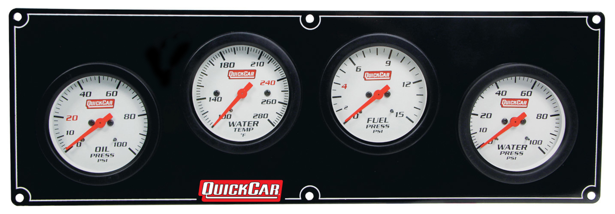 QuickCar 61-7026 Gauge Panel Assembly, Extreme, Oil Pressure / Water Temperature / Fuel Pressure / Water Pressure, White Face, Kit