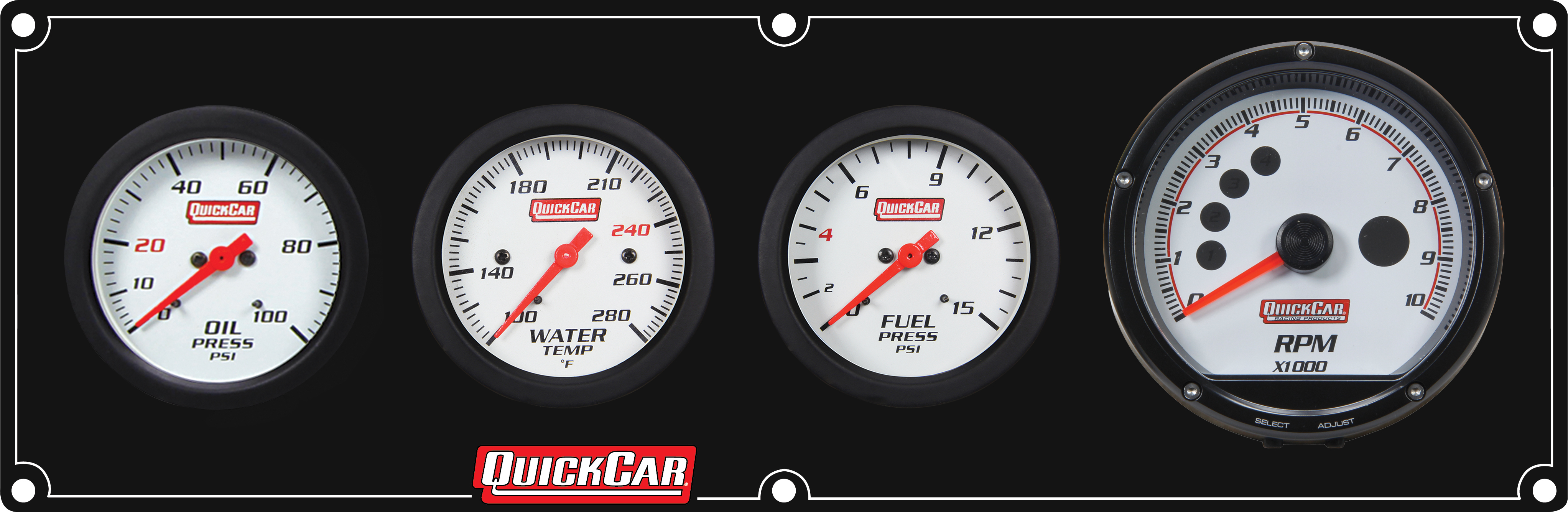 QUICKCAR RACING PRODUCTS — QUICKCAR RACING PRODUCTS Extreme 3-1 Panel w/Tach OP/WT/FP Black
