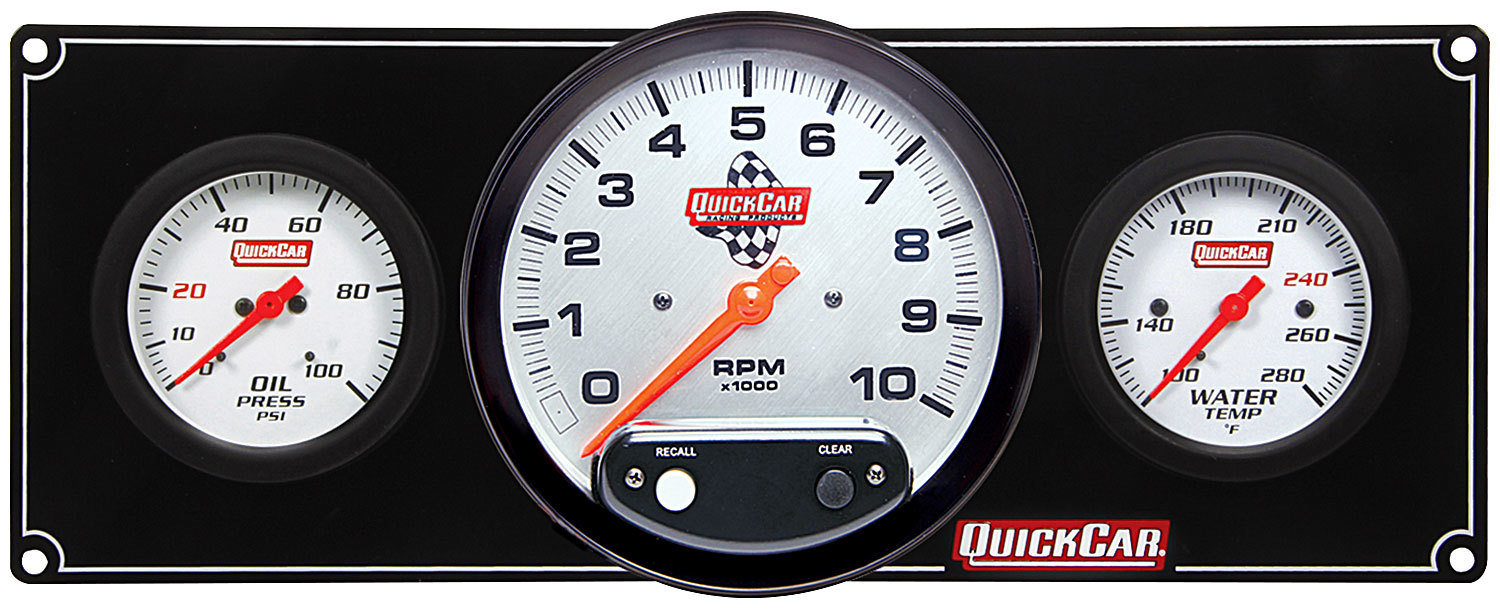 QuickCar 61-7731 - Gauge Panel Assembly, Extreme, Oil Pressure / Tachometer / Water Temperature, Tachometer Recall, White Face, Kit