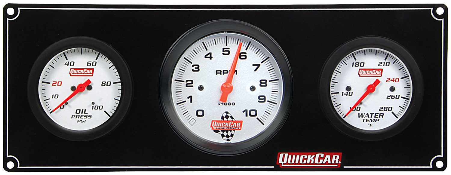 QuickCar 61-77313 Gauge Panel Assembly, Extreme, Oil Pressure / Tachometer / Water Temperature, Tachometer Recall, White Face, Kit