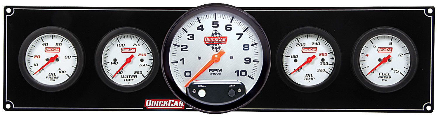 QuickCar 61-7751 - Gauge Panel Assembly, Extreme, Fuel Pressure / Oil Pressure / Oil Temperature / Tachometer / Water Temperature, Tachometer Recall, White Face, Kit