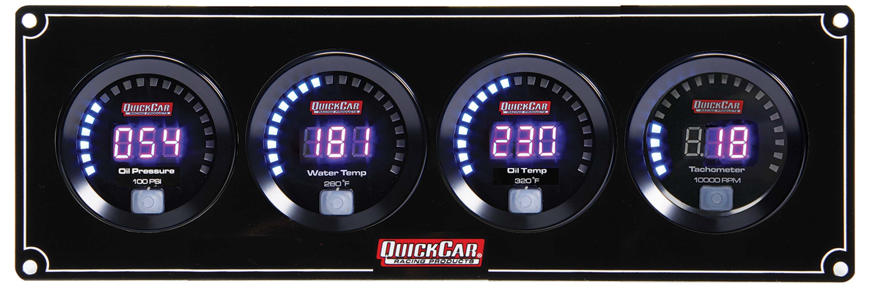 QuickCar 67-3041 Gauge Panel Assembly, Digital, Oil Pressure / Water Temperature / Oil Temperature / Tachometer, Black Face, Kit