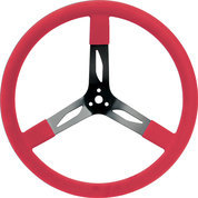 QuickCar 68-0041 Steering Wheel, 17 in Diameter, 2-1/2 in Dish, 3-Spoke, Red Rubberized Grip, Steel, Black Paint, Each