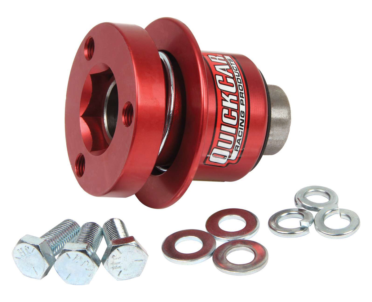 QuickCar 68-012 Steering Wheel Quick Release, 360 Degree Release, Hex Style, Aluminum, Red Anodized, 3/4 in Shaft, Kit