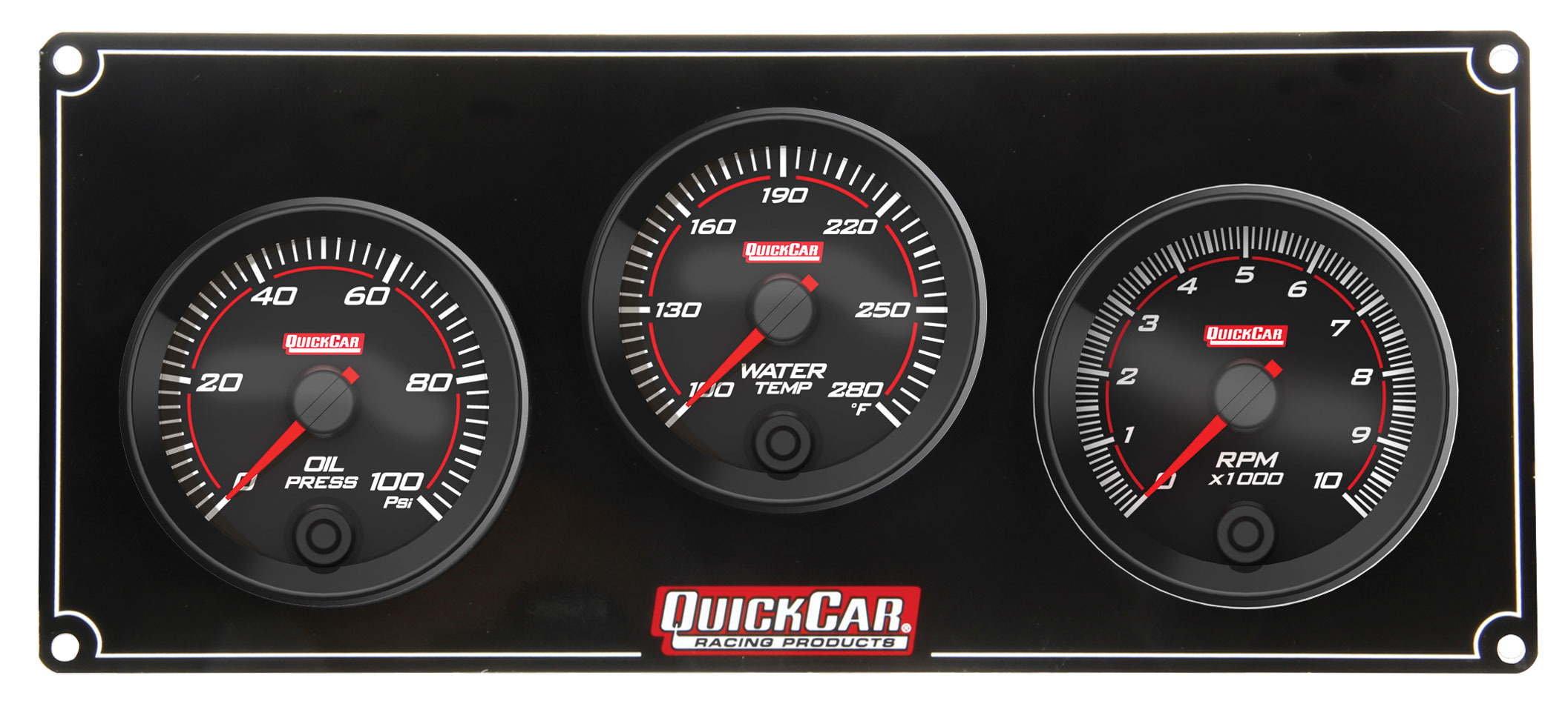 QuickCar 69-2231 - Gauge Panel Assembly, Redline, Oil Pressure / Water Temperature / Recall Tachometer, Black Face, Kit