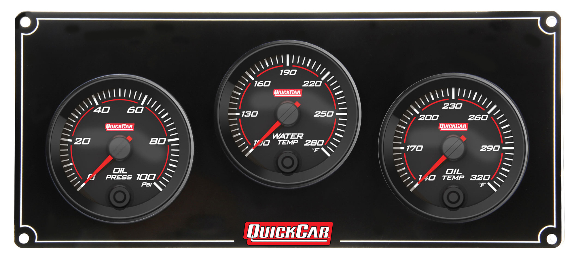 QuickCar 69-3011 Gauge Panel Assembly, Redline, Oil Pressure / Water Temperature / Oil Temperature, Black Face, Kit