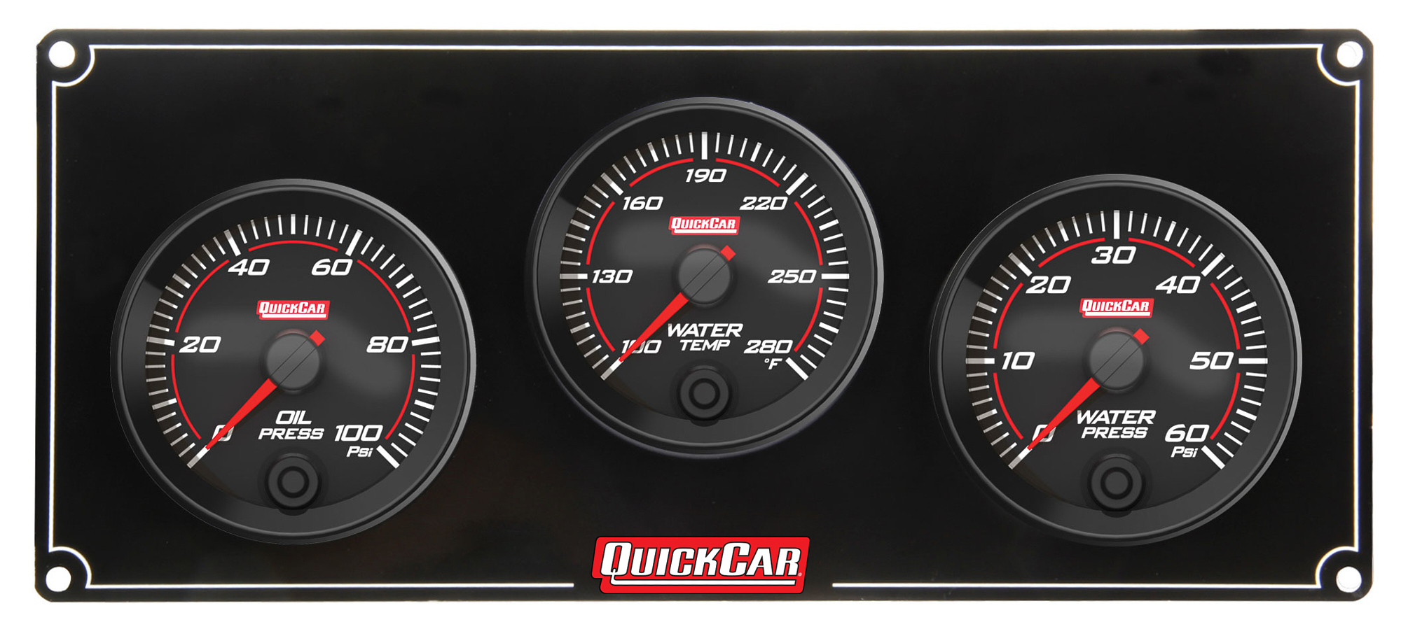 QuickCar 69-3016 - Gauge Panel Assembly, Redline, Oil Pressure / Water Temperature / Water Pressure, Black Face, Kit