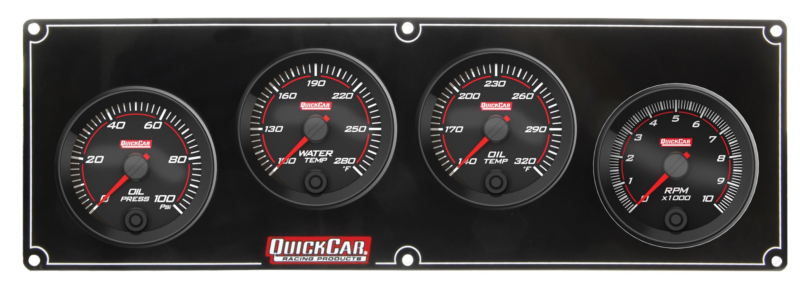 QuickCar 69-3241 - Gauge Panel Assembly, Redline, Oil Pressure / Water Temperature / Oil Temperature / 2-5/8 in Tachometer, Black Face, Kit