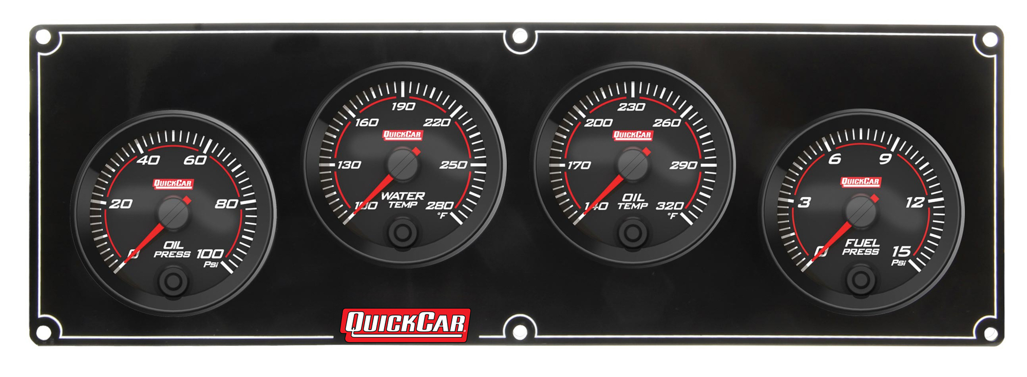 QuickCar 69-4021 - Gauge Panel Assembly, Redline, Oil Pressure / Water Temperature / Oil Temperature / Fuel Pressure, Black Face, Kit