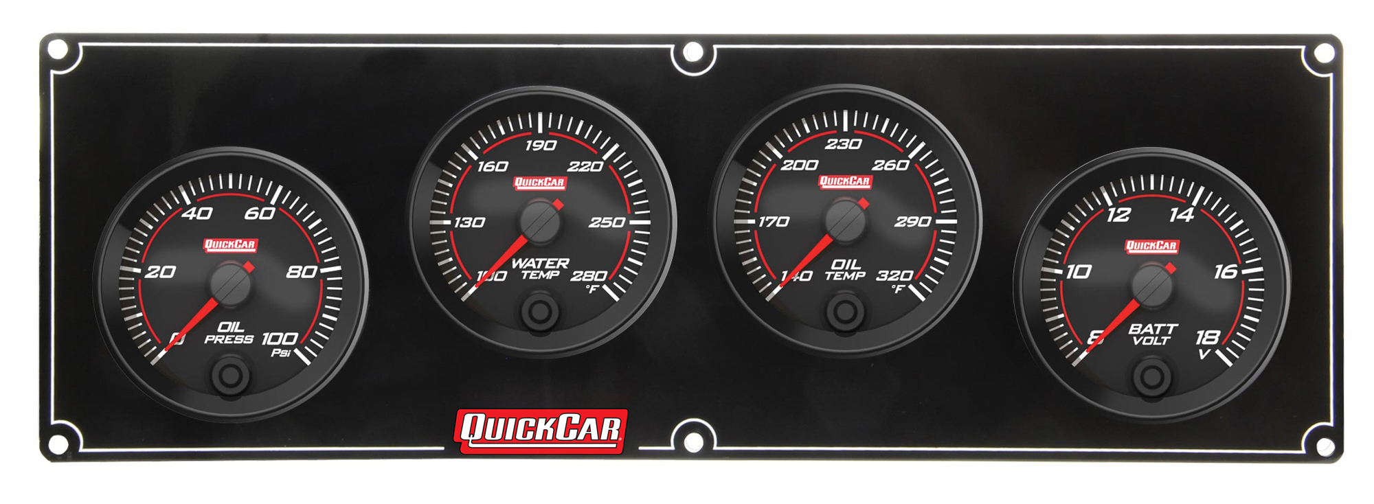 QuickCar 69-4027 - Gauge Panel Assembly, Redline, Oil Pressure / Water Temperature / Oil Temperature / Volt, Black Face, Kit