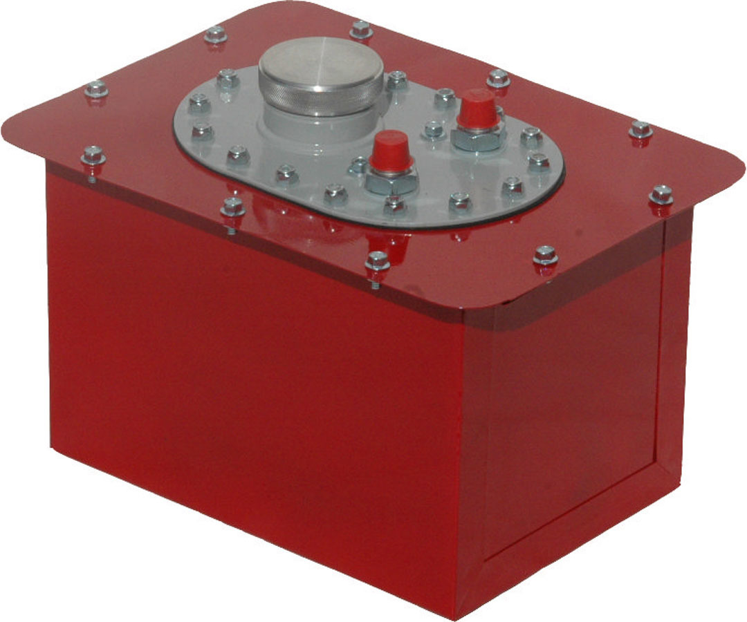 RCI 1032C Fuel Cell, Circle Track, 3 gal, 8 in Wide x 12-1/2 in Deep x 9 In Tall, 8 AN Male Outlet, 8 AN Male Vent, Steel, Red Powder Coat, Each