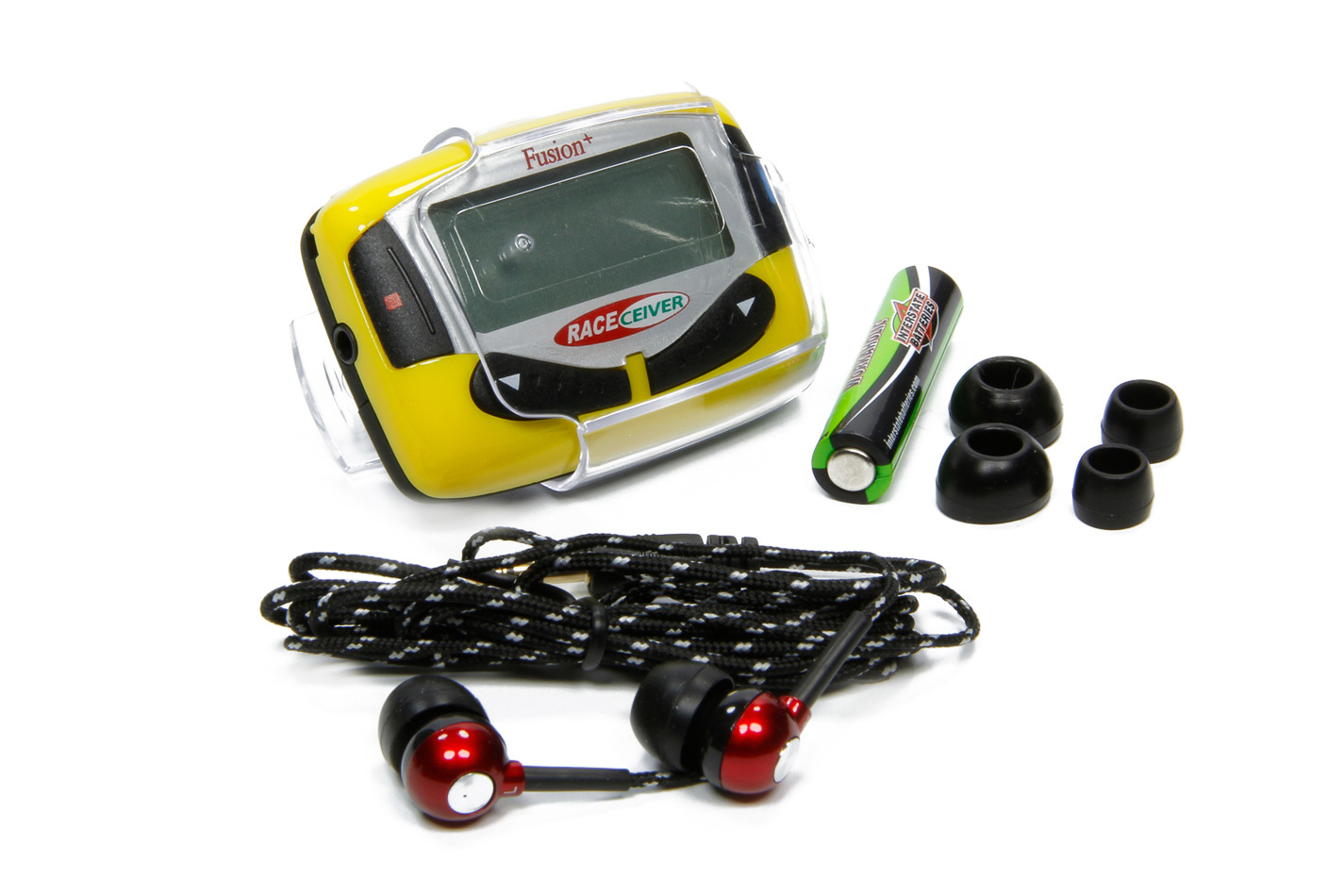 Raceceiver FUS16REP Radio Receiver, Fusion Plus, LCD Screen, Rookie Headphones / Holster Included, Plastic, Yellow, Each