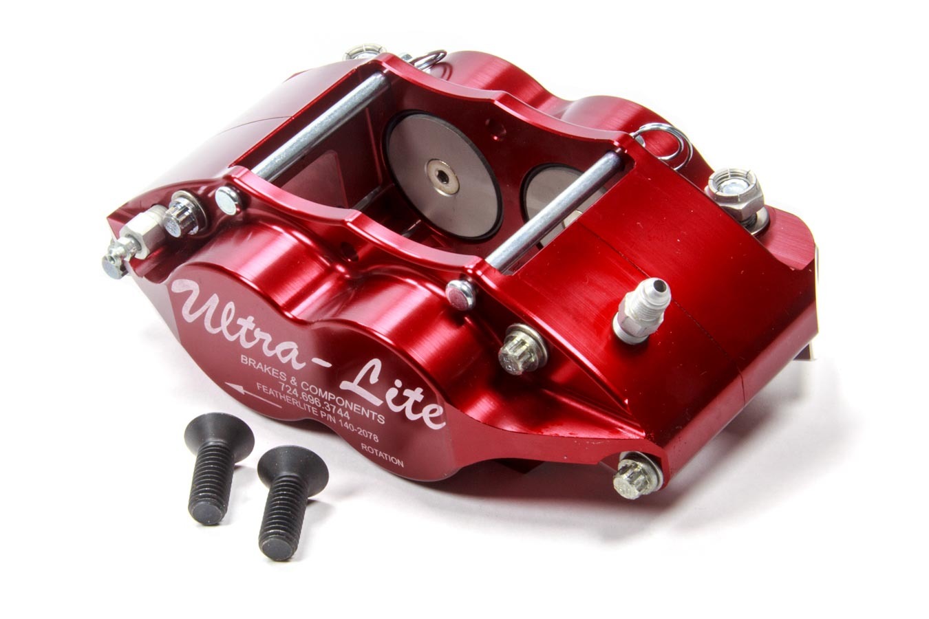 Ultra Lite Brakes 140-2078 Brake Caliper, Feather Lite Series, 4 Piston, Aluminum, Red Anodized, 10.400 in OD x 1.000 in Thick Rotor, 3.50 in Solid Mount, Each