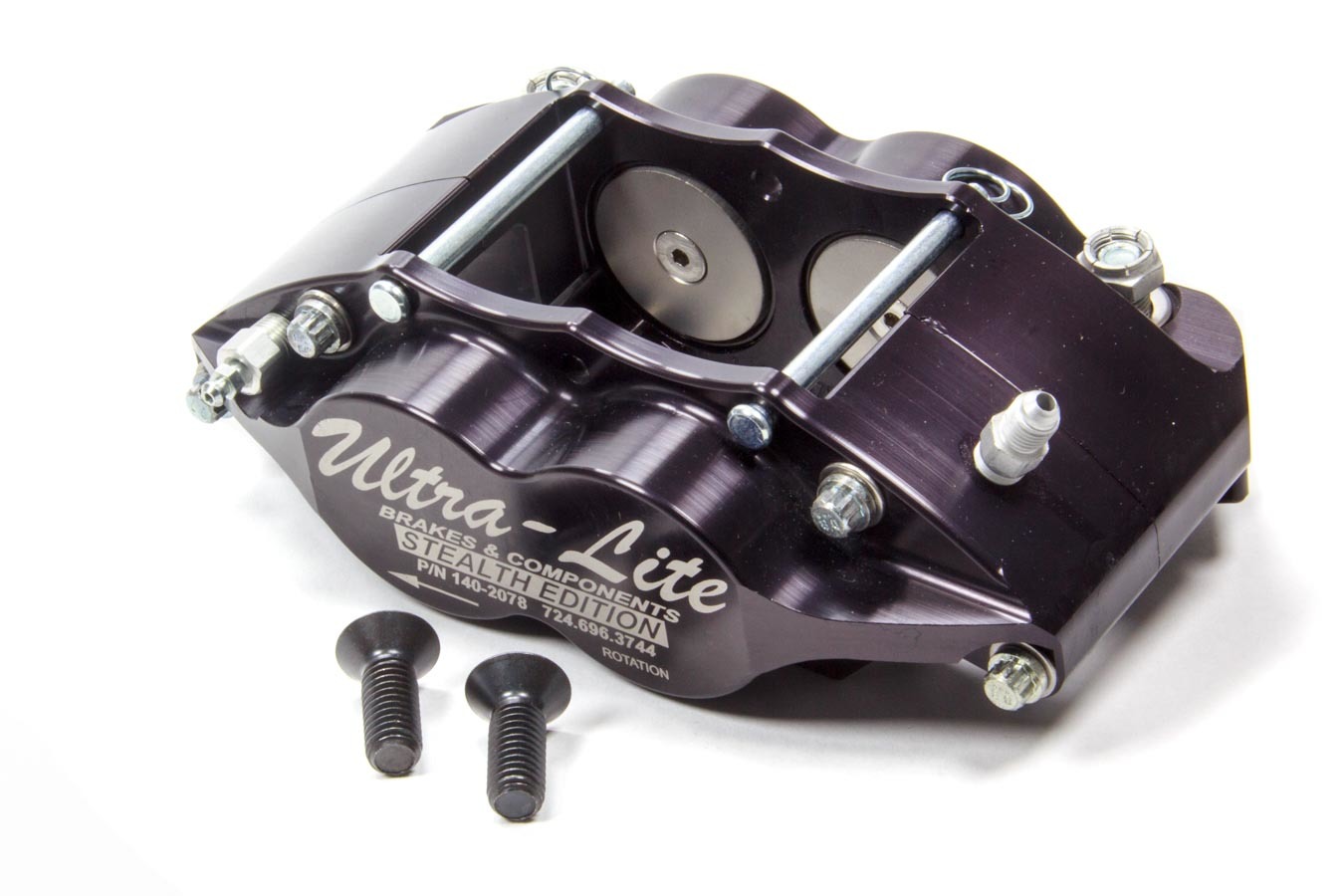 Ultra Lite Brakes 140-2078B Brake Caliper, Feather Lite Series, 4 Piston, Aluminum, Black Anodized, 10.400 in OD x 1.000 in Thick Rotor, 3.50 in Solid Mount, Each