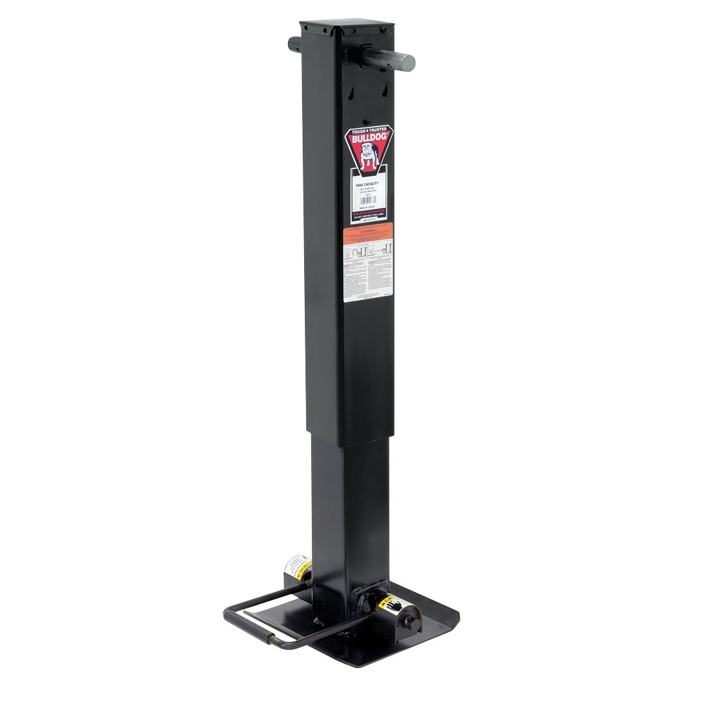 Trailer Jack - Bulldog Twin Cam HD - Manual - Sidewind - 12-1/2 in of Travel - 13-1/2 in Drop Leg Extension - 25000 lb Capacity - Crank Required - Steel - Black Paint - Each