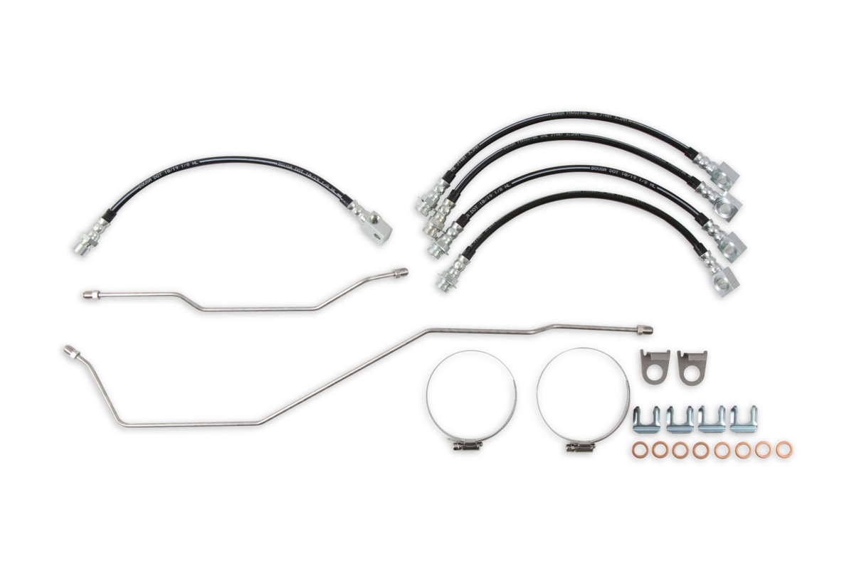 Rekudo RK402-4 Brake Line Kit, Pre-Bent, 3/16 in Hardline, Brackets / Clamps / Stainless Lines Included, Stainless, Natural, GM F-Body 1970-81, Kit
