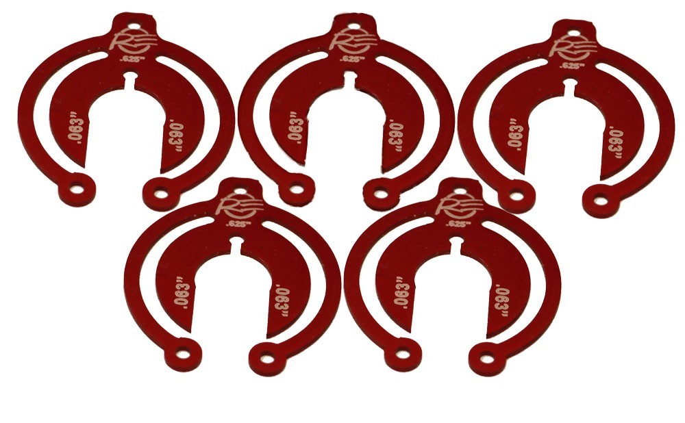 Bump Stop Shim - 0.063 in Thick - 16 mm Shaft - Aluminum - Red Anodized - Set of 5