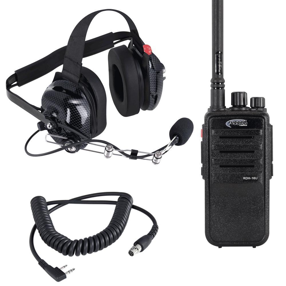 Rugged Radios CREW-RDH-U - 2-Way Radio, Crew Chief / Spotter, 1 Man, UHF Signal, Headset Included, Plastic, Black, Kit