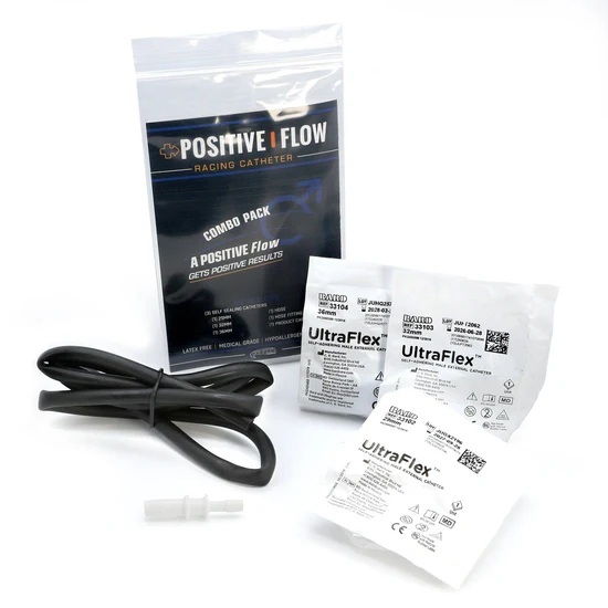 Catheter - Positive Flow - Mens - External Fit - Latex Free - 29 mm / 32 mm / 36 mm Sizes Included - Hose / Fitting Included - Silicone - Kit