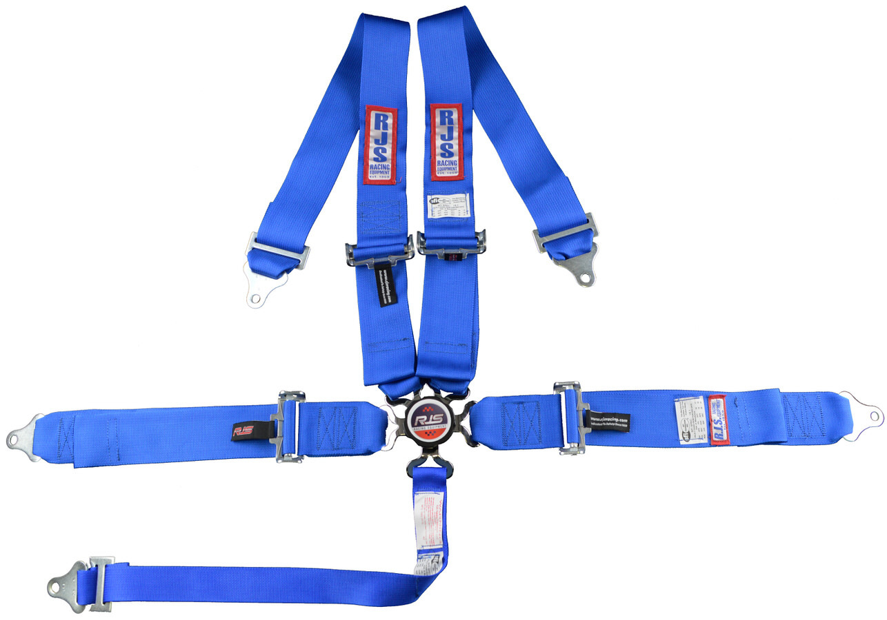 RJS Safety 1031703 Harness, 5 Point, Camlock, SFI 16.1, Pull Down Adjust, Bolt-On / Wrap Around, Individual Harness, Blue, Kit