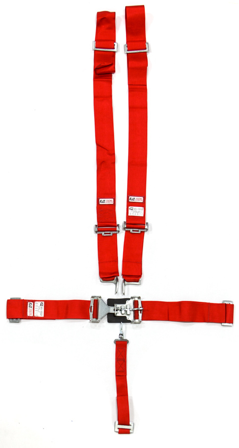 RJS Safety 1130404 - Harness, 5 Point, Latch and Link, SFI 16.1, 64 in Length, Pull Down Adjust, Complete Wrap Around, Individual Harness, Red, Kit