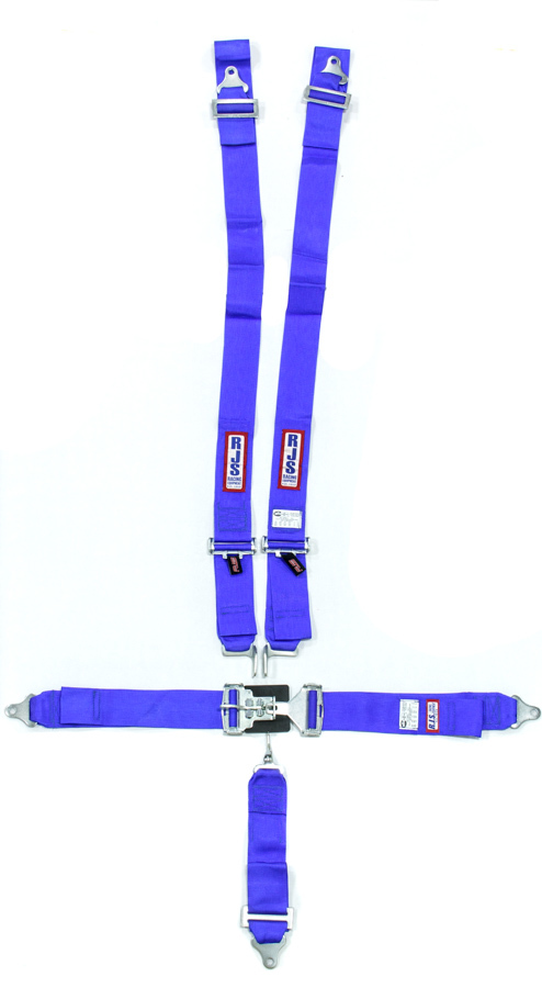 RJS Safety 1131003 - Harness, 5 Point, Latch and Link, SFI 16.1, 64 in Length, Pull Down Adjust, Bolt-On / Wrap Around, Individual Harness, Blue, Kit