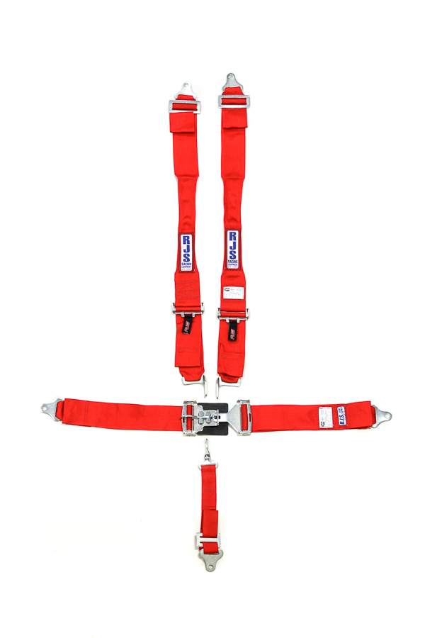 RJS Safety 1142204 Harness, 5 Point, Latch and Link, SFI 16.1, 38 in Length, Pull Down Adjust, Bolt-On / Wrap Around, Individual Harness, Red, Kit