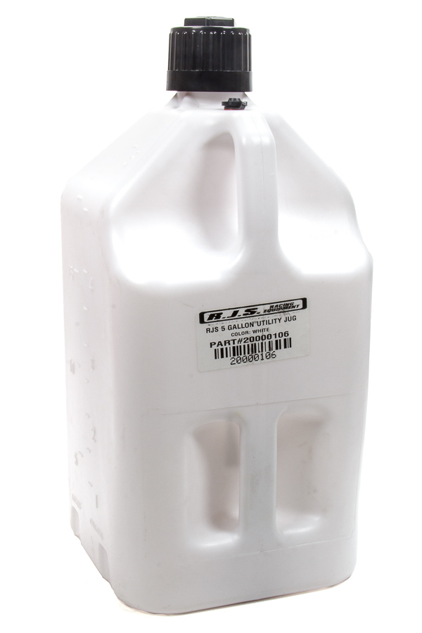RJS Safety 20000106 - Utility Jug, 5 gal, 9-1/4 x 9-1/4 x 20 in Tall, O-Ring Seal Cap, Screw-On, Vent, Square, Plastic, White, Each