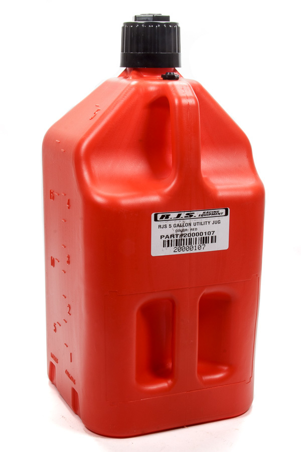 RJS Safety 20000107 - Utility Jug, 5 gal, 9-1/4 x 9-1/4 x 20 in Tall, O-Ring Seal Cap, Screw-On, Vent, Square, Plastic, Red, Each