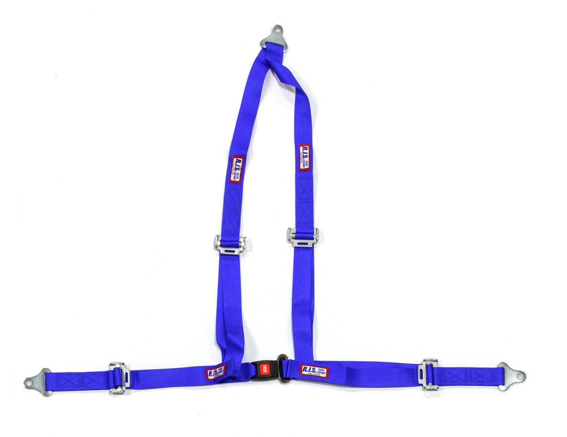 RJS Safety 4000103 Harness, Buggy Belt, 4 Point, Push Button Buckle, Pull Up Adjust, Bolt-On, V-Type Harness, Blue, Kit