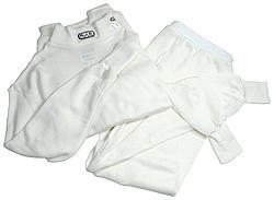 RJS Safety 800010022 Underwear Set, 2 Piece Bottom / Top, SFI 3.3, Long Sleeve, Crew Neck, Nomex, White, Youth X-Small, Each