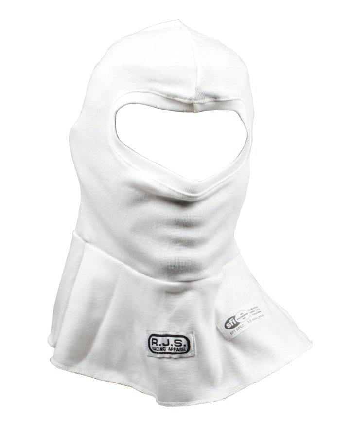 RJS Safety 8001000 Head Sock, Single Eyeport, SFI 3.3, Single Layer, Nomex, White, Youth Size, Each