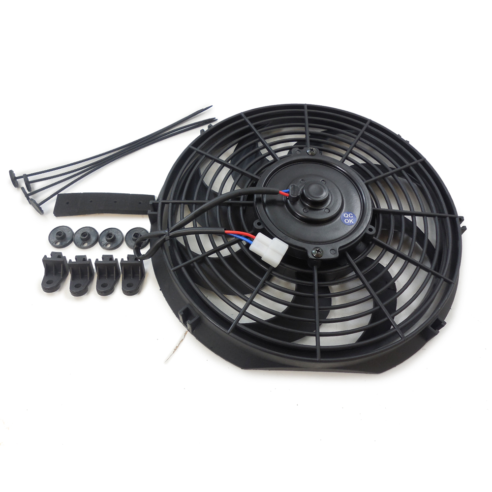 Racing Power Company R1009 Electric Cooling Fan, 10 in Fan, Push / Pull, 1150 CFM, Curved Blade, 10-5/8 x 12 in, 2-1/2 in Thick, Plastic, Kit