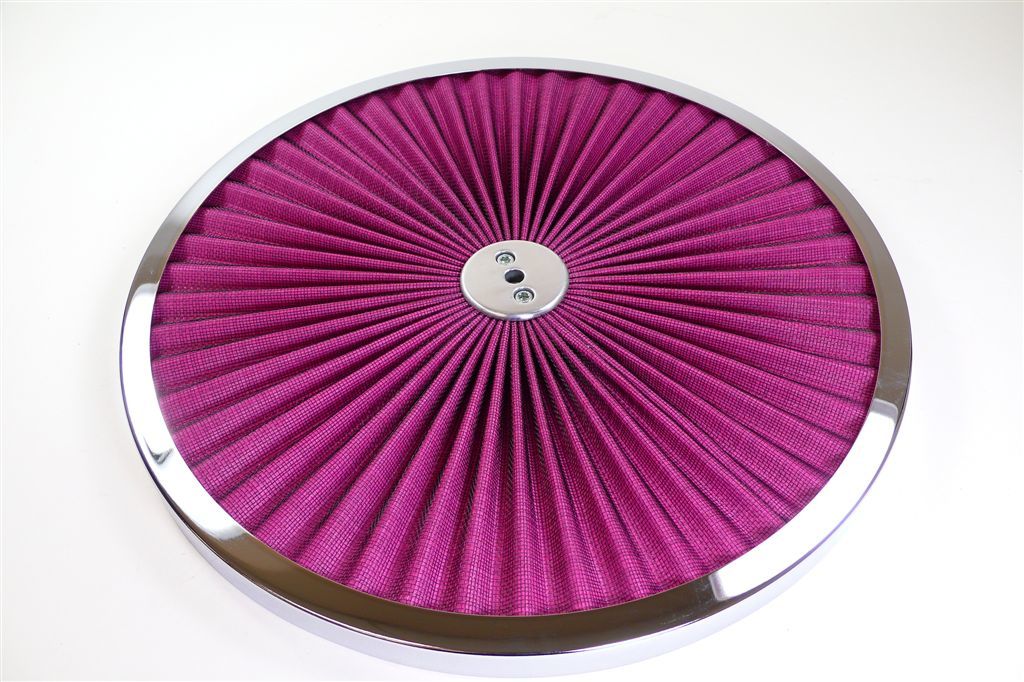 Racing Power Company R2030 Air Cleaner Lid, Super Flow, 14 in Round, Filtered, Red Filter, Steel, Chrome, Each