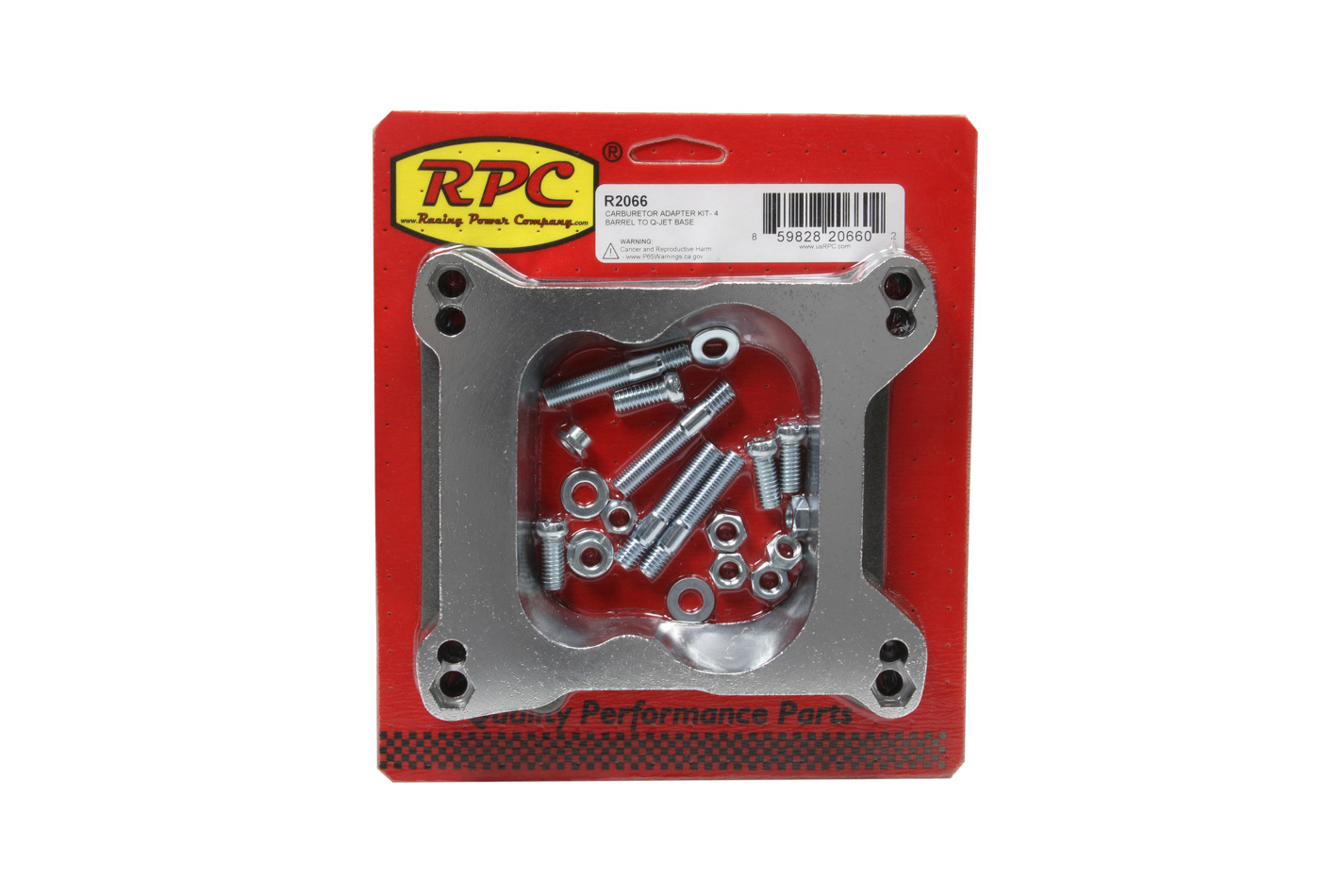 Racing Power Company R2066 Carburetor Adapter, 3/4 in Thick, Open, Square Bore to Spread Bore, Aluminum, Natural, Each