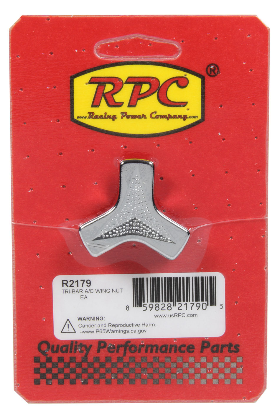 Racing Power Company R2179 Air Cleaner Nut, Tri-Bar, 1/4-20 in Thread, Steel, Black / Chrome, Each