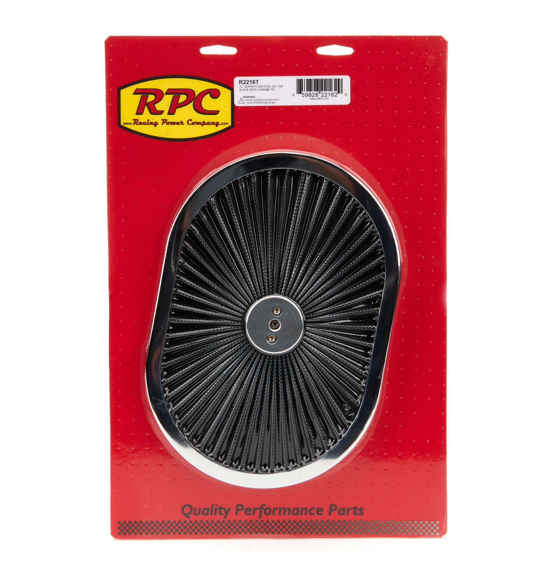 Air Cleaner Lid - Super Flow - 12 in Oval - Filtered - Black Filter - Steel - Chrome - Each