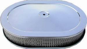Racing Power Company R2220 Air Cleaner Assembly, 12 in Oval, 2 in Tall, 5-1/8 in Carb Flange, Raised Base, Steel, Chrome, Kit