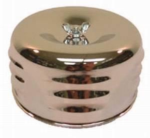 Racing Power Company R2339 Air Cleaner Assembly, 4 in Round, 2-7/8 in Tall, 2-5/8 in Carb Flange, Louvered, Raised Base, Steel, Chrome, Kit