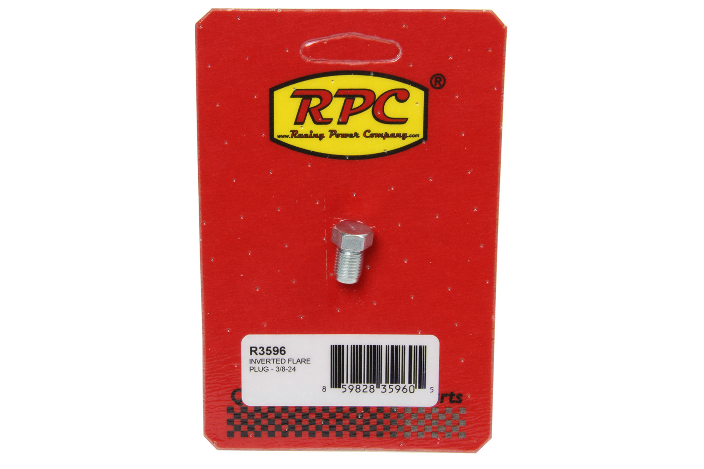 Racing Power Company R3596 - Fitting, Plug, 3/8-24 in Inverted Flare Male, Hex Head, Steel, Zinc Oxide, Each
