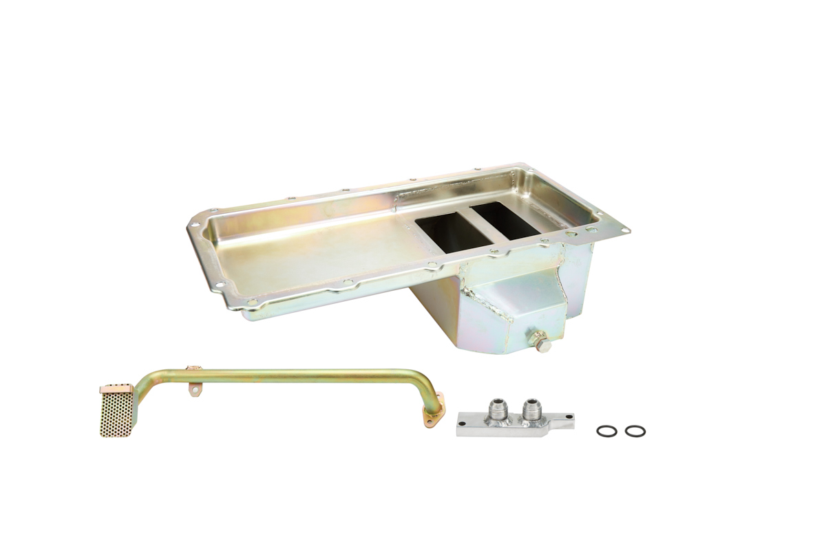 Racing Power Company R4016KIT Engine Oil Pan, LS Swap, Fabricated, Rear Sump, 6 qt 6 in Deep, Pickup Included, Steel, Zinc, GM LS-Series, GM A-Body 1965-72 / F-Body 1967-69 / X-Body 1968-72, Each