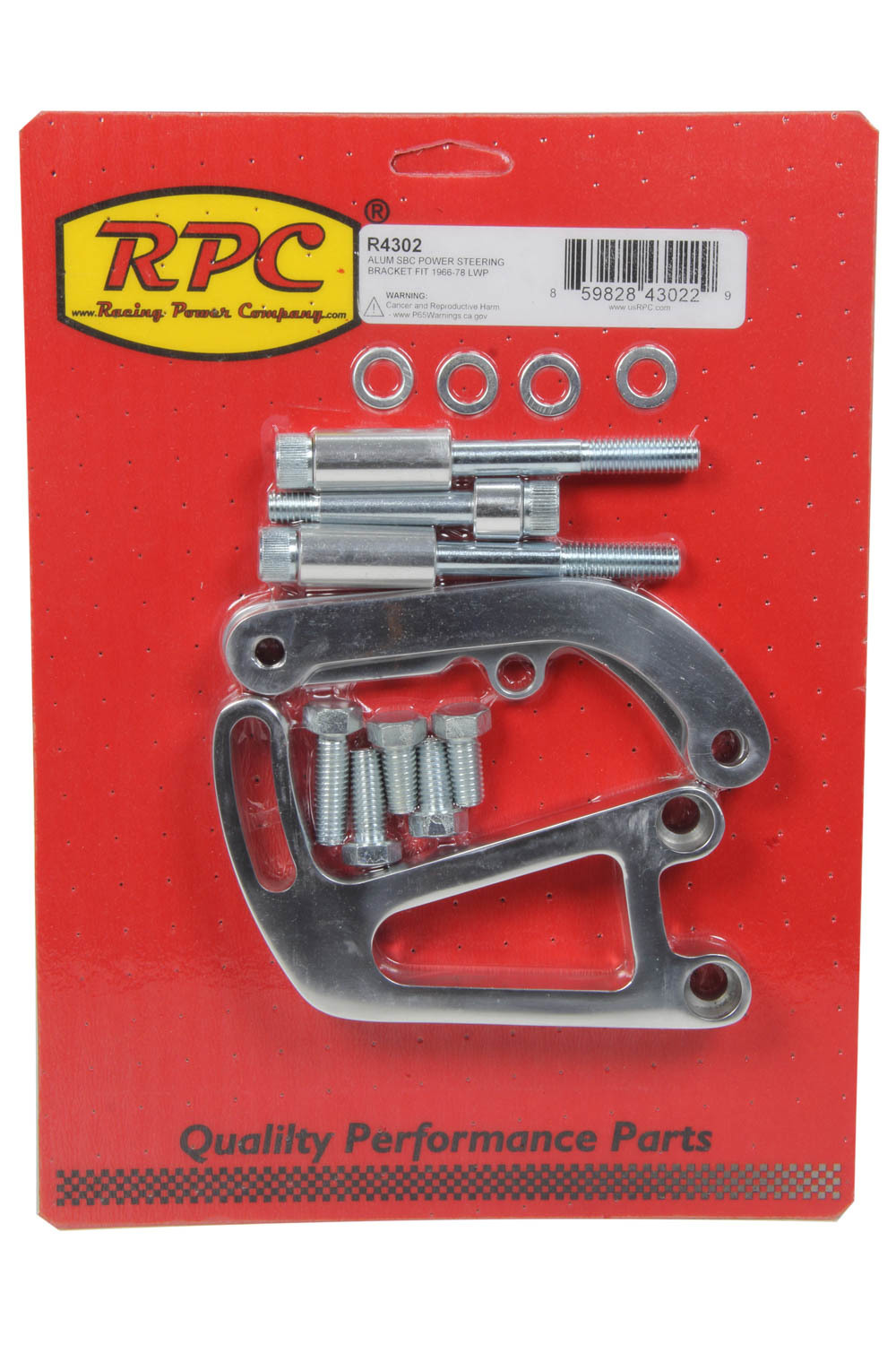 Racing Power Company R4302 Power Steering Pump Bracket, Driver Side, Block Mount, Aluminum, Polished, Long Water Pump, Small Block Chevy, Kit