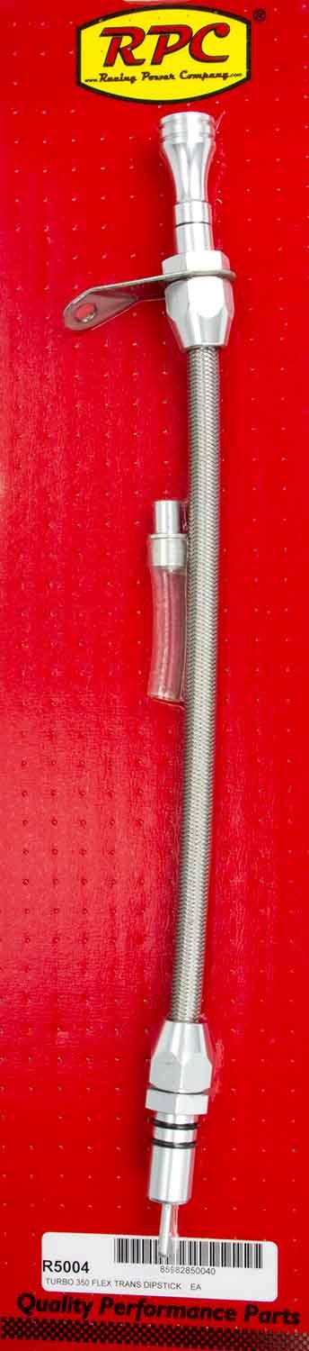 Racing Power Company R5004 Transmission Dipstick, Flexible, Transmission Mount, Braided Stainless / Aluminum, Natural, TH350, Each