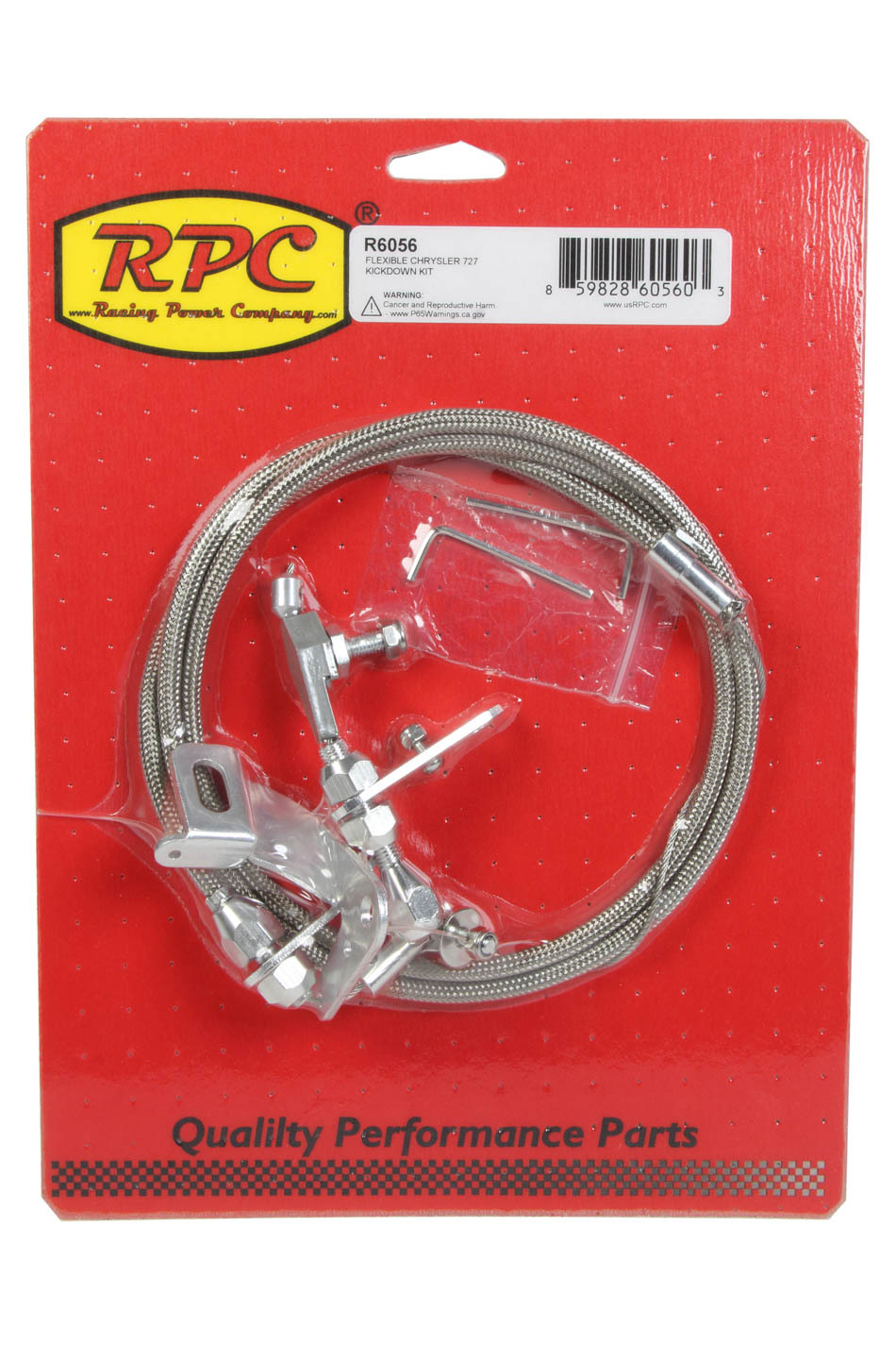 Racing Power Company R6056 Kickdown Cable, Braided Stainless, Fittings, Natural, Torqueflite 727, Kit